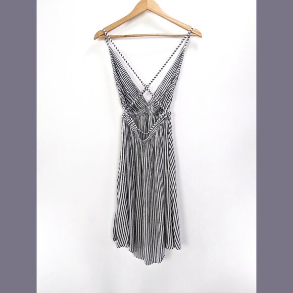 Elan Size S Womens Strappy Open Back Black and White Striped Fit and Flare Dress - Picture 4 of 8